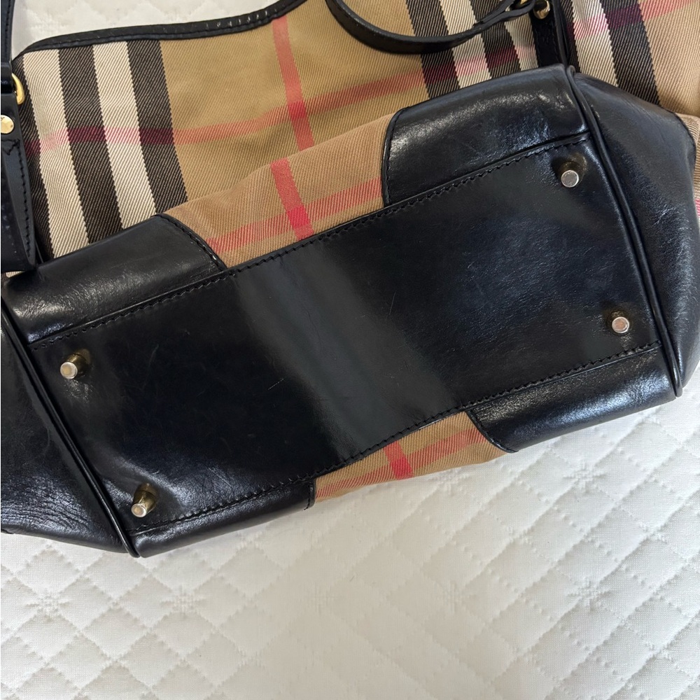 Burberry Tan and Black Tote Bag with Iconic Check Pattern - Picture 6 of 14